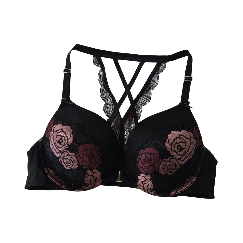 Cacique - 42C Women's Boost Plunge Lace Black and Pink Bra